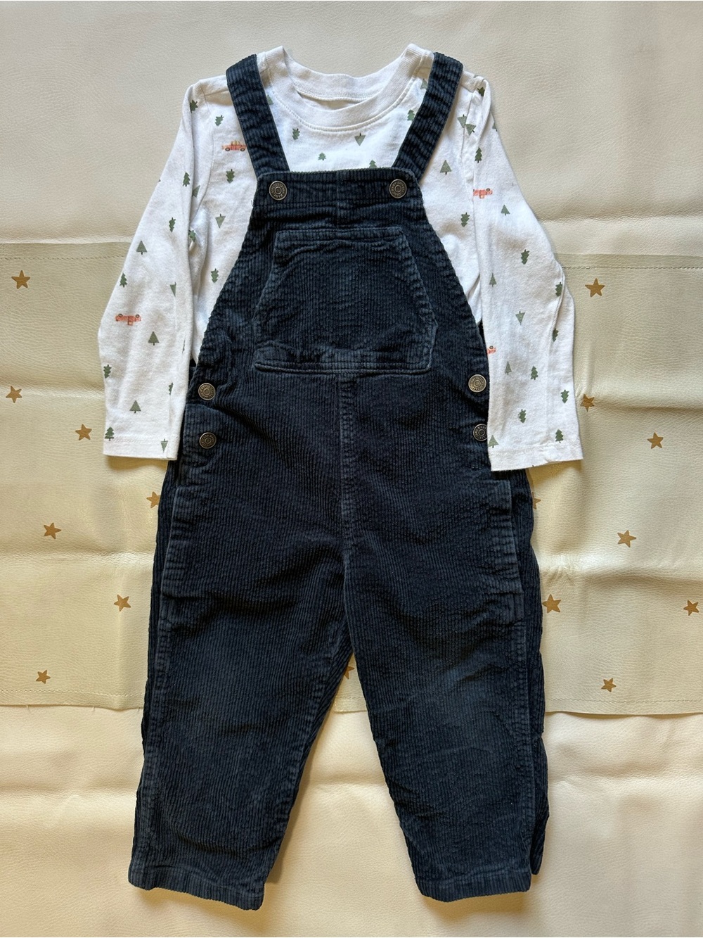 2/3 or 3t Zara Navy Corduroy Overalls & 3t Old Navy Trees & Truck Layering Shirt
